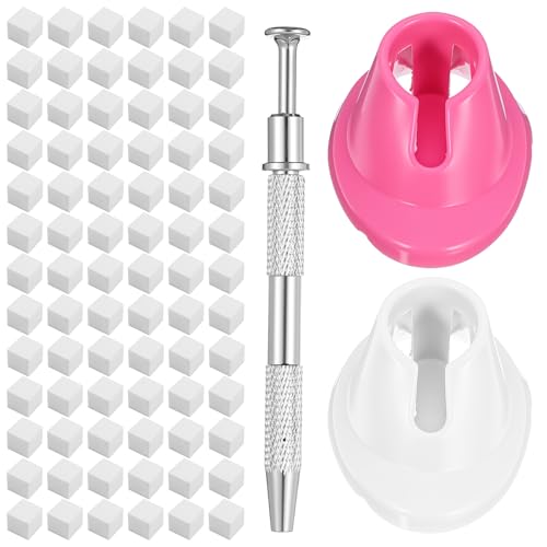 Gjinxi Nail Polish Bottle Holder Soft Rubber Nail Polish Bottle Holder 2PCS Anti-Spill Bottles Stand Nails Holders with 100Pcs Soft Sponges with 1PC Grabbing Pen Professional Manicure Nails Art Tools