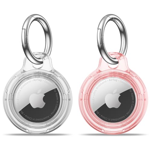 Image of 【2 Pack】 MOLOSLEEVE for Airtag Holder for Air Tag Case with Keychain, Anti-Scratch for Airtags Key Chain for Apple for Air Tags, for Airtag Accessories for GPS Item Finder Tracker, Clear+Clear Pink