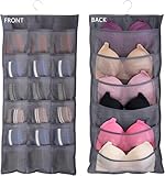 Ymemok Hanging Mesh Pockets Dual-Sided Closet Organizer for Underwear,Bra,Socks,Accessories with Hanger,Total 24 Pockets Grey