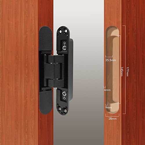 Hidden Door Hinges Invisible Hinges 180 Degree Swing Hinges Heavy Duty Concealed Hinges Zinc Alloy 3D Adjustable Butt Hinge, (7Inches(1Pair), Black) #TOP1