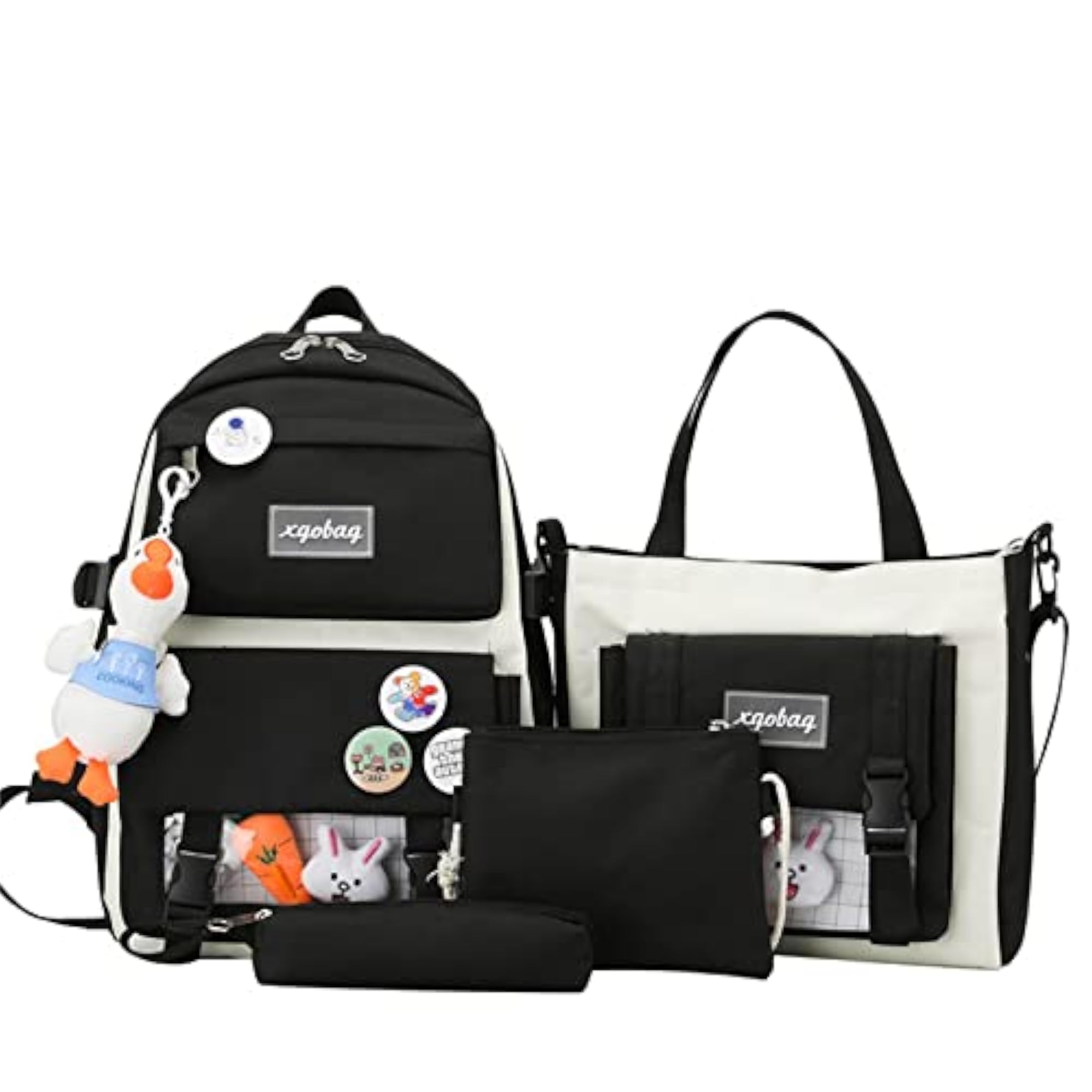 Cute 4Pcs Set Backpack with Duck Pendant Accessories