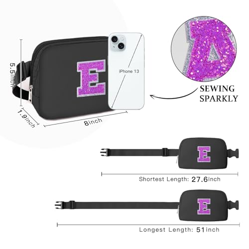 Image of COSHAYSOO Black Fanny Pack for Girls Purse Crossbody Belt Bag with Initials, Personalized 6 7 8 9 10 11 12 Year Old Teen Girl Birthday Gift Ideas Christmas Gifts Preteen Tween Trendy Stuff Letter E