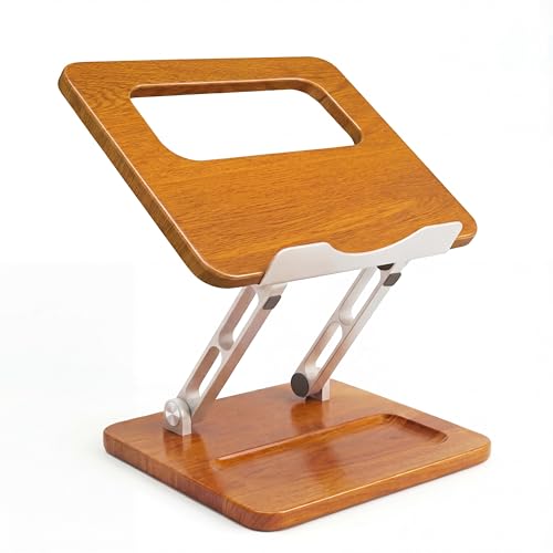 Craftreasure Wooden Laptop Stand with Storage Slot Ergonomic Adjustable Height & Angle Ventilated Cooling Design Foldable for 10-17 Inch Laptops & Tablets