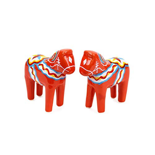 ScandinavianGiftOutlet - Salt and Pepper Shakers - 3.25" Ceramic Dala Horse - Orange-Red Swedish Theme - Kitchen Accessories - Scandinavian Home Decor Novelty Salt & Pepper Set