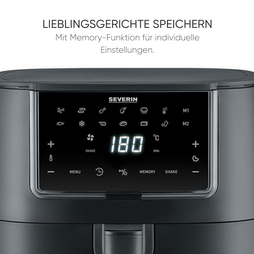Severin Heißluftfritteuse Single XXL, 7L, 11 Automatik-Programme, Touch-Display, vielseitige Zubereitung, Memory-Funktion, Warmhaltefunktion, Antihaftbeschichtung, 1700W, schwarz, FryLight, FR 2462 6