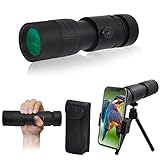 OuYteu Monocular Telescope for Adult 10-300x40, HD Telescope with Night Vision, Monocular with Tripod, Mobile Phone Holder, Waterproof Handheld Telescope for Bird Watching Hunting Hiking, Black