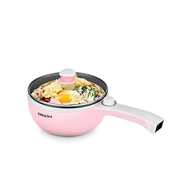 Dezin Hot Pot Electric Upgraded, Non-Stick Sauté Pan, Rapid Noodles Electric Pot, 1.5L Mini Portable Hot Pot for Steak, Egg, Fried Rice, Ramen, Oatmeal, Soup with Power Adjustment (Egg Rack Included)