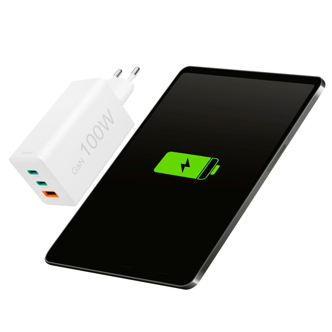 Hama | Cargador rápido de Pared Universal. (Tecnología GAN 100w, 2X USB c Power Delivery, 1x USB a Quick Charge, Carga simultánea 3 Dispositivos) Blanco.