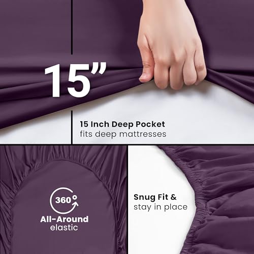Image of Utopia Bedding Twin XL Fitted Sheets - Bulk Pack of 2 Bottom Sheets - Soft Brushed Microfiber - Deep Pockets - Shrinkage & Fade Resistant - Easy Care (Twin XL, Purple)