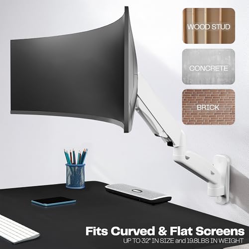 Image of VIVO Single Monitor Counterbalance Wall Mount for 32 inch Screens up to 19.8 lbs, Full Motion, Max VESA 100x100, White, MOUNT-V001GW