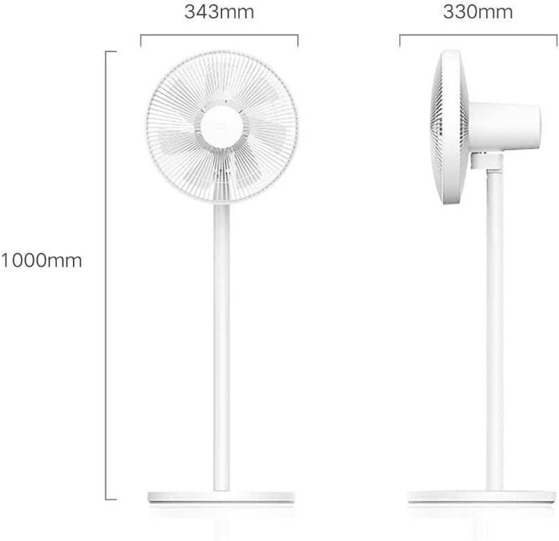 Dimensions of the Xiaomi Mi Smart Standing Fan 2 Lite, showing height 1000mm, width 343mm, and depth 330mm.