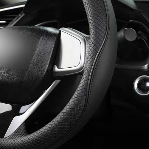 West Llama Microfiber Leather Car Steering Wheel Cover for Honda Accord Civic CR-V HR-V Pilot Fit Passport Odyssey,Sport Style,14.5-15 inch (Black-Standrad Size) - Thumbnail 5