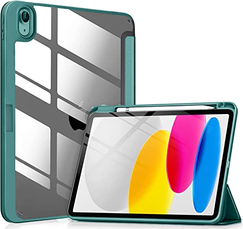 Image of ProElite Case Cover for Apple iPad (A16) 11th /10th Generation (2025 /2022), Transparent case Cover with Pencil Holder for iPad 11th /10th Gen 2025 /2022, Dark Green