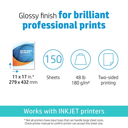 HP Professional Business Paper, Glossy, 11x17 in, 48 lb, 150 sheets, works with inkjet printers (CG932A)
