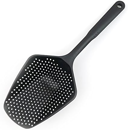 ZENCOO Extra Large Slotted Spoon Kitchen Scoop Strainer Colander with Long Handle for Chef, Dishwasher Safe (Black)