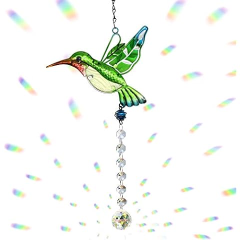 Cosylove Crystal Suncatcher Hummingbird Pendant Hanging Chandelier Prism Rainbow Maker Ornament for Window Sun Catcher Home Garden Decoration(Green) Cover