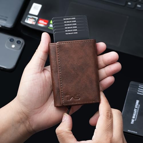 Image of The Wallet Store Maverick RFID Protected Vegan Leather Wallet Cardholder | Pop-up Cardholder | Scan Proof Wallets for Men | Aluminium Case | Up to 8 Cards | Credit & Debit Cardholder (Brown)