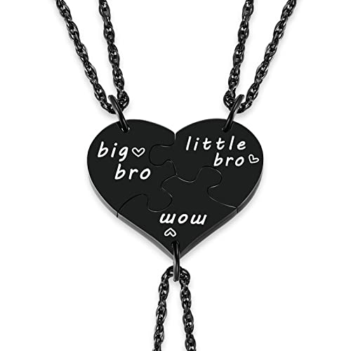 Ralukiia 3PCs Mother and Son Heart Puzzle Piece Necklace Set, Gifts for Mom from Sons, Big Bro Little Bro Family Jewelry