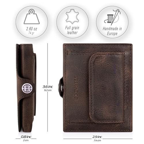 TRUSADOR Valencia Unisex Leather Wallet Small Compact Front Pocket RFID With Coin Pocket Wallets (With Coin Pocket, Brown Vintage)2
