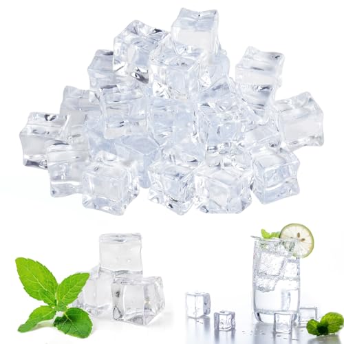 LPAMABA 2cm Cubitos de Hielo Reutilizables Cubitos de Hielo de Plástico Acrílico Cubitos De Hielo Cubitos Hielo Artificial Transparent para fiesta, boda, club y bar Fiestas Fotografía (60)