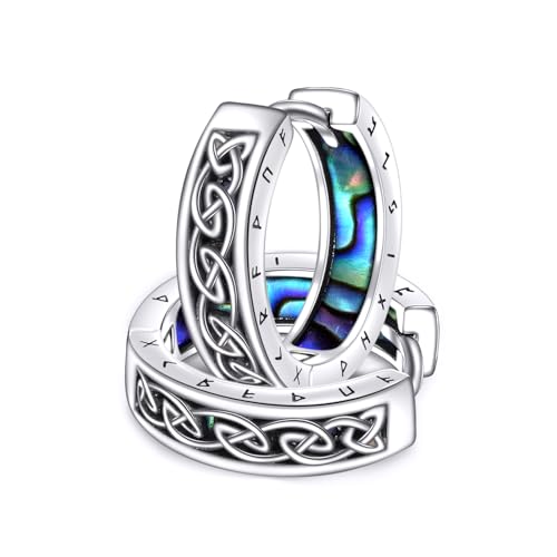 ONEFINITY Viking Earrings 925 Sterling Silver Celtic Knot Abalone Shell Hoop Earrings Viking Runes Norse Jewelry Gifts for Women Men