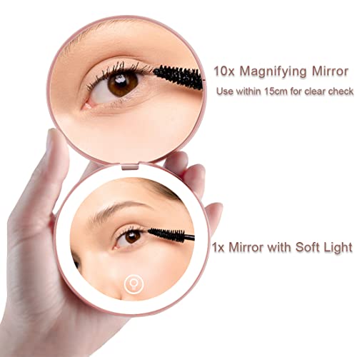 Milishow Compact Mirror With Led Light,1X/10X Magnifying Rechargeable Mirror,3.5In Pocket Mirror, Dimmable Travel Mirror For Purse,Pocket,Handheld 2-Sided Makeup Mirror (Rose Gold 1Pack) #TOP1