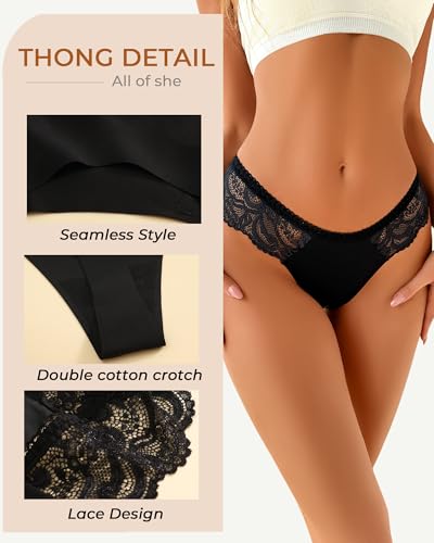 Seamless Underwear women Pack Thongs for Women No show Sexy Breathable Panties Ladies Lace Thong 6 Packs XS-XL4