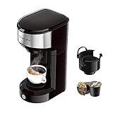 Single Serve Coffee Maker Coffee Brewer for K-Cup Single Cup Capsule and Ground Coffee, Single Cup Coffee Makers with 6 to 14oz Reservoir, Mini Size (Black)