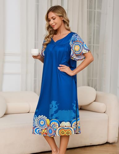 Image of Muumuu House Dresses for Women Nightgown Duster Moomoo Short Sleeve Patio Dress with Pockets S-3XL