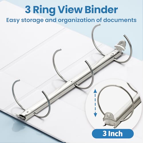 SUNEE 3 Inch Binders 3 Ring 12 Pack, Large 3" Clear View Binders Bulk Three Ring PVC-Free (Fit 8.5x11 Inches) for School or Office Supplies, White by SUNEE - Used condition - Image 3
