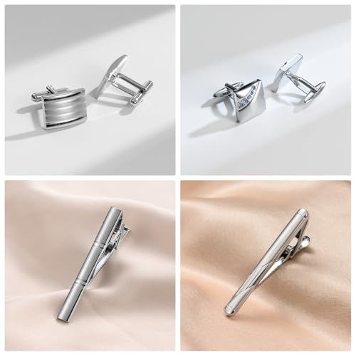 Image of UJOY Mens Tie Clip and Cufflink Set 12 PCS, Shirts Necktie Bar Pins Cuff Link Buttons, Wedding Businesss Gift for Men