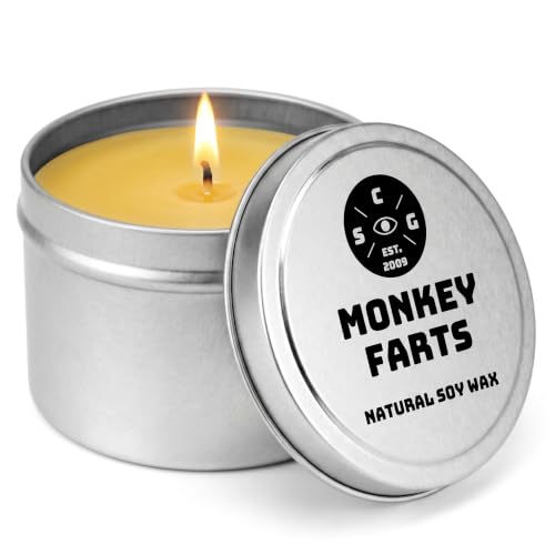 Candlecopia Monkey Farts Strongly Scented Hand Poured Vegan Travel Tin Candle, 8 Ounce Tin