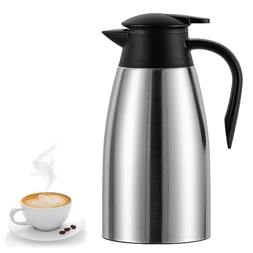68 oz Thermal Coffee Carafe Stainless Steel, Insulated Coffee Carafe - Double Walled Vacuum Coffee Thermos Water Beverage Dispenser for Keeping12 Hour Hot/24 Hour Cold Water, Thermal carafe (Silver)