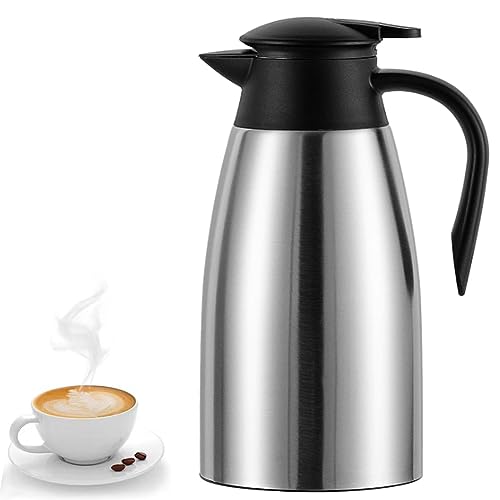 68 oz Thermal Coffee Carafe Stainless Steel, Insulated Coffee Carafe - Double Walled Vacuum Coffee Thermos Water Beverage Dispenser for Keeping12 Hour Hot/24 Hour Cold Water, Thermal carafe (Silver)