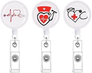 Vicloon Retractable Badge Holder, 3pcs Badge Reel Clips, Retractable Keyring Badge Holder Clip Cute Nursing Badge Reels for Office Teachers Nurse Student ID Card Key Badge Holder