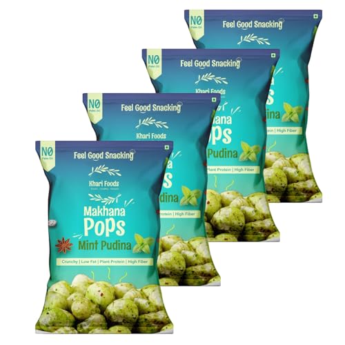 Khari Foods Premium Flavoured Makhana 25g, Crunchy & Roasted Makhana Pops, Protein Source, Fibre Rich, No Palm Oil, Gluten Free (Mint Pudina Pack 4)