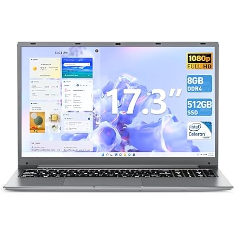 Naclud 17.3 Inch Laptop 8GB RAM 256GB SSD, Laptops Computer with Celeron Quad Core Processor, IPS FHD Display, Webcam, Dual Wi-Fi, Mini HDMI, USB 3.0, Buletooth 4.2, Gray Cover