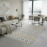  Fashion4Home Tapis à Poils Courts - Boho Kelim - Tapis de Salon, Chambre à Coucher et Cuisine - Tapis de Couloir - Tapis de Chambre d\'enfant - Ceramic-Gris Clair - Or - Salutations : 160 x 230 cm