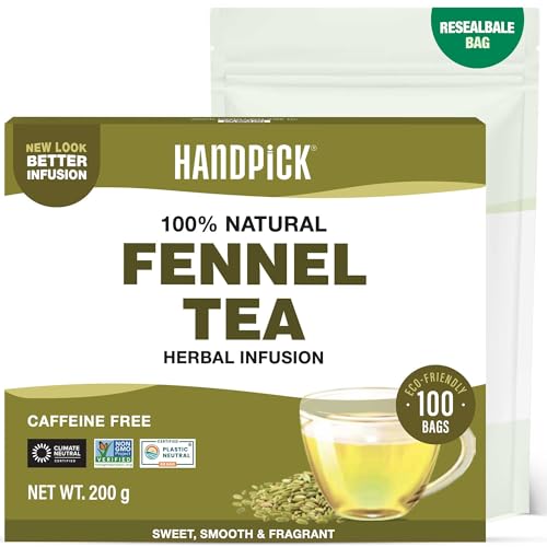HANDPICK Fennel Tea (100 Eco Conscious Tea Bags) - Caffeine & Gluten Free, Non GMO - Premium Quality - Smooth & Sweet