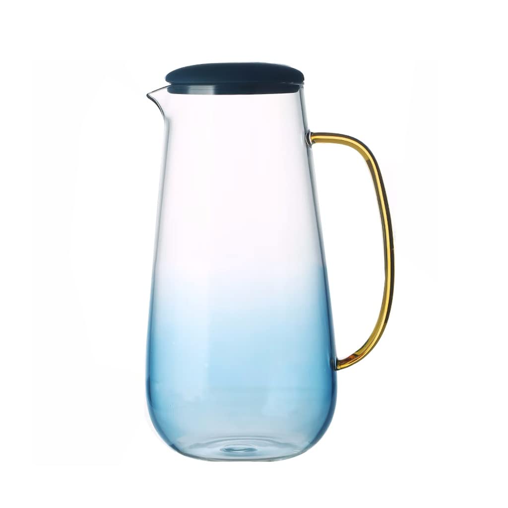 Nff Jarra De Cristal, Jarra De Agua De Cristal De 1,5 L con Tapa, Azul Degradado con Asa Jarra De Cristal Adecuada For Té, Zumo, Café, Limonada (Size : 2L)