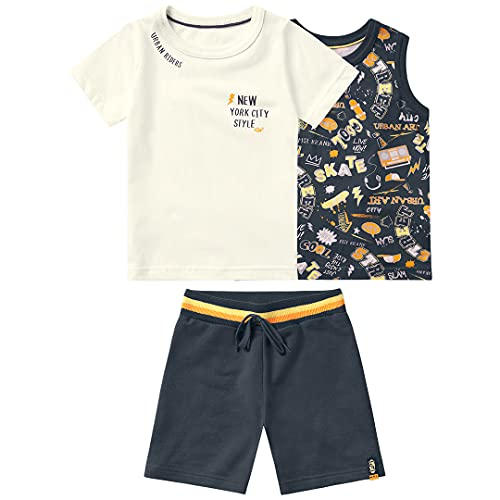 Conjunto camiseta + regata + bermuda em meia malha, Marisol, meninos, Azul escuro, 8
