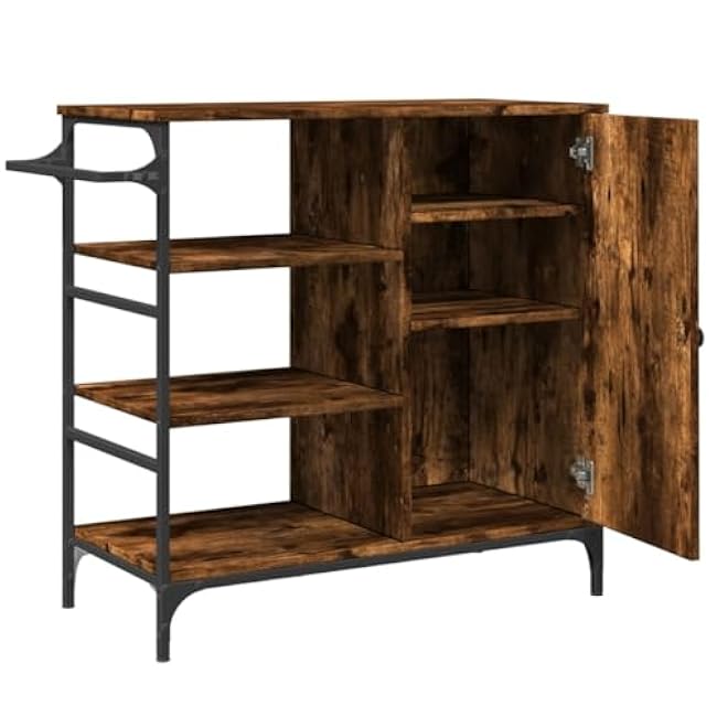 Versatile Kitchen Trolley with Ample Storage Space and Lockable Wheels, Smoked Oak Finish-H36muHjd