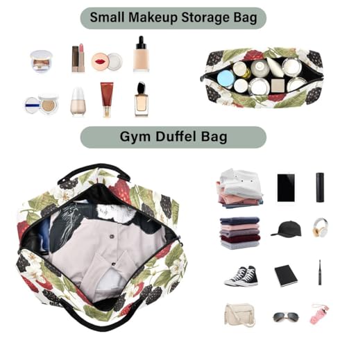 Fruit Strawberry Travel Duffle Bag Gym Bag Weekender Bags with Toiletry Bag Travel Trip Tote Bag4