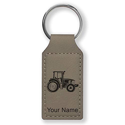 LaserGram Rectangle Keychain, Farm Tractor, Personalized Engraving Included (Gray)