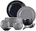 Talerze miska zestaw sztućców w stylu retro ceramiczna czarno-szara 18-częściowy zestaw zastawy stołowej z miską i spodkiem, 2 szt.