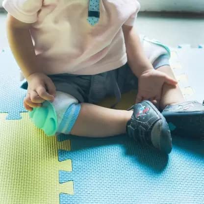 Image of serveuttam Leosportz Baby Knee Pads Toddler Safety Crawling Elbow Protector Infant Kids Cute Cushion (1Pair, Grey) Pink Baby Knee Pads (plain) (Blue)