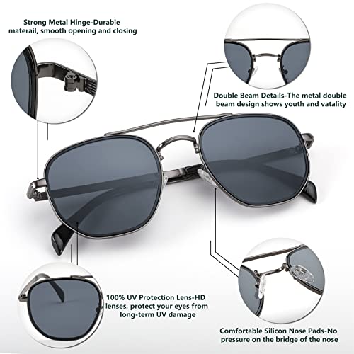 Image of FEISEDY Women Men Square Aviator Sunglasses Gradient Lens Retro Small Metal Shades B2953