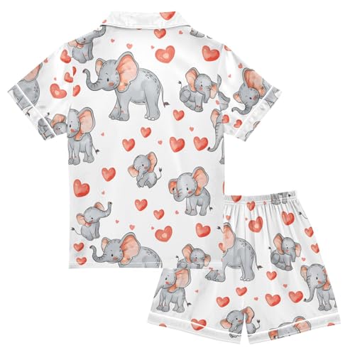 ALAZA Cute Elephant Heart Pajamas Satin Pajama Set Short Sleeve Button Down Sleepwear2