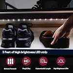 BestLuz Battery Powered LED Strip Lights, 3 Pack 40 Inch Battery Operated LED Strip Lights for Shelves and Under Cabinet Indoor Use, Cordless LED Light Strips Warm White 2700 K