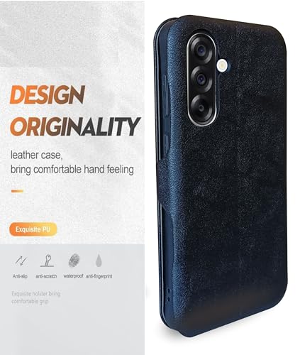 Image of Premium Vegan Leather Phone Cover with Card Slot - Slim, Durable, Privacy Protection, Kickstand Function, Elegant Flip Wallet Cases Compatible for Samsung Galaxy A36 5G (Black)